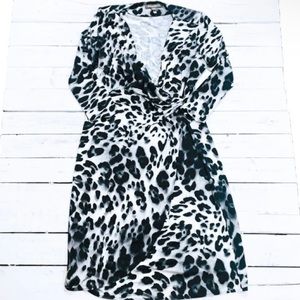 Tommy Bahama Leopard Print Stretch Faux Wrap Dress Size S 3/4 Sleeve